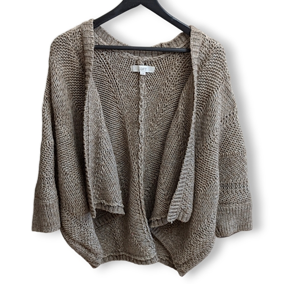 LOFT Open, Drapey Front Cardigan Chunky Knit Sweater Brown M - Picture 2 of 8